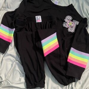 Kids Black Pajama Set with Colorful Stripes